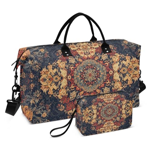 Persian Pattern Red Duffel Bag for Traveling, Travel Bag Gym Bag, with Multiple Interior Pockets Shoulder Weekender Bag for Women Men with Toiletry Bag 20.5L x 1.9W x 13.8H