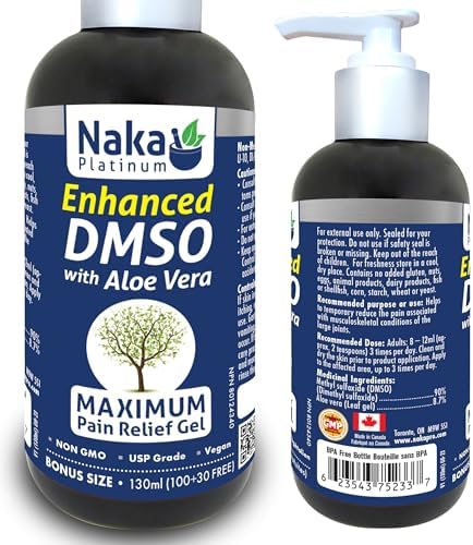 Naka Platinum Enhanced DMSO with Aloe Vera, MAXIMUM Pain Relief Gel, Made in Canada (130ml (Pack of 1))