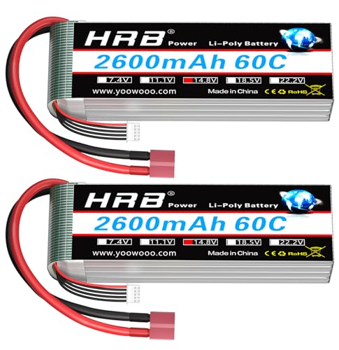 HRB 2pcs 4S 2600mAh Lipo Battery 60C 14.8V RC Lipo Battery Compatible with RC Car RC Airplane RC Truck RC Boat