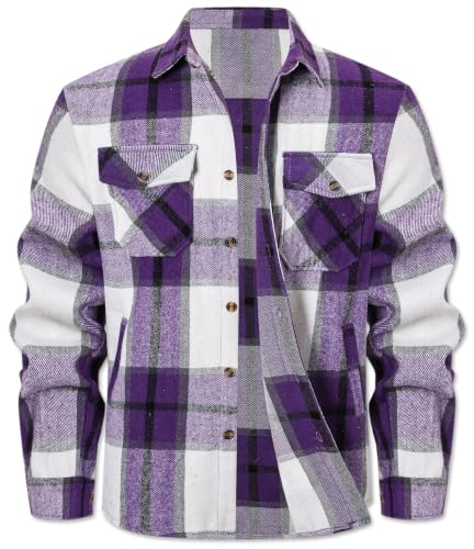 Image of Cromoncent Mens Boys Thick Flannel Shirt Long Sleeve Shirt Jacket Casual Button Down Multi Pockets Shacket