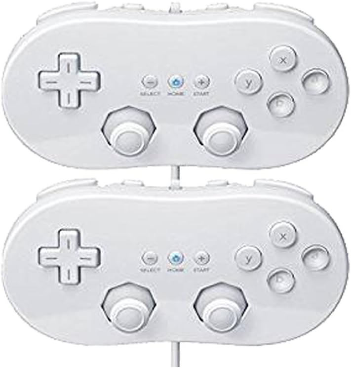 2 Packs Classic Retro Wired Controllers Pro Compatible for Nintendo Wii (White and White)