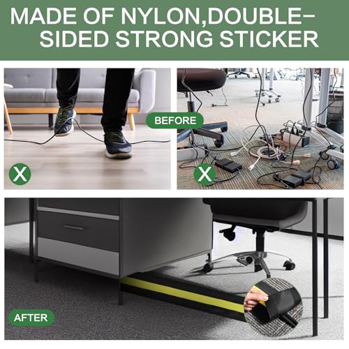 Image of WILLBOND Carpet Cord Cover Cable Protector Floor Cover Cable Protector Management Only for Commercial Office Carpet(147.64 ft,Black and Yellow)