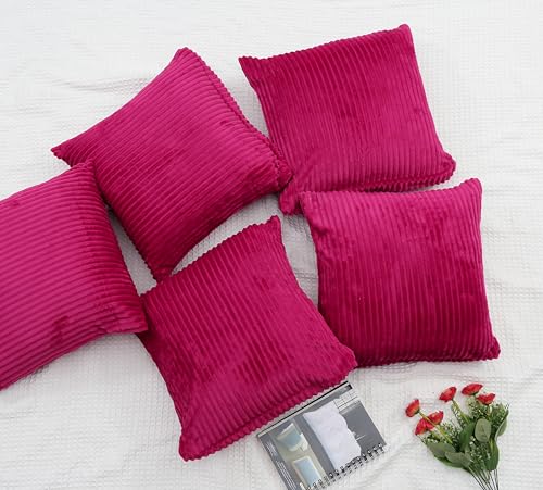 Image of RD TREND Cushion Cover Set of 5, Decorative Sofa Living Room Home Square Cushion Covers 18 Inch x 18 Inch, Aesthetic Corduroy Striped Double Sided (Magenta, Pack of 5)