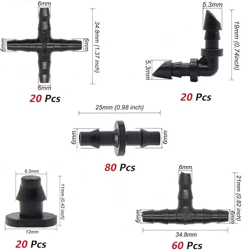 Miniatura 4 de Kalolary - Juego de 300 conectores de púas para riego, conectores de púas para riego por goteo de 14 pulgadas, kit de accesorios de tubería para