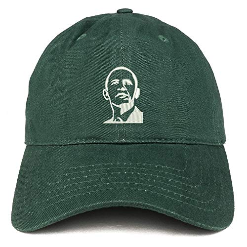 Trendy Apparel Shop Barack Obama Portrait Embroidered Brushed Cotton Cap - Hunter