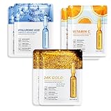 6pcs Face Sheet Mask, 24k Gold Hyaluronic Acid Vitamin C Face Mask Set - Hydrating Facial Mas-k, Redness Relief Korean Sheet Mas-ks Face Mask Gift Set, Ampoule Serum Mas-k Improves Skin (Multicolor) - Image 1