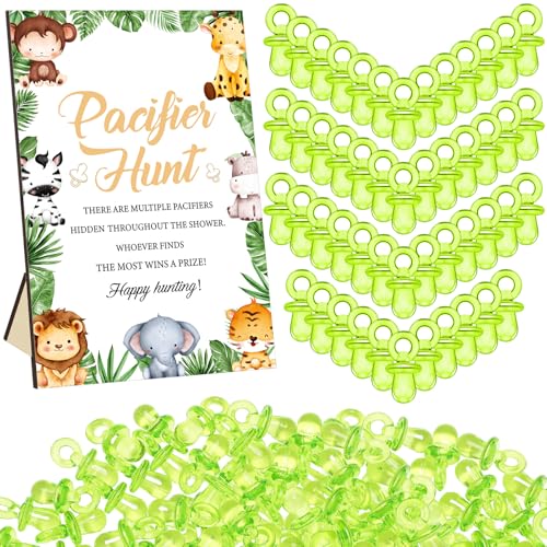 Image of Thyle 51 Pcs Safari Animal Pacifier Hunt Baby Shower Games Jungle Animal Themed Baby Shower Game Decoration Include Hunt Sign and 50 Acrylic Pacifiers Gift Sets for Gender Reveal Party Decor