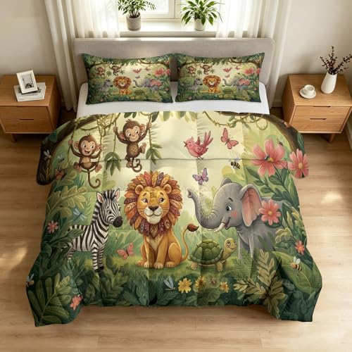 Couette sans housse 140x200 cm réversible imprimé jungle animaux doux