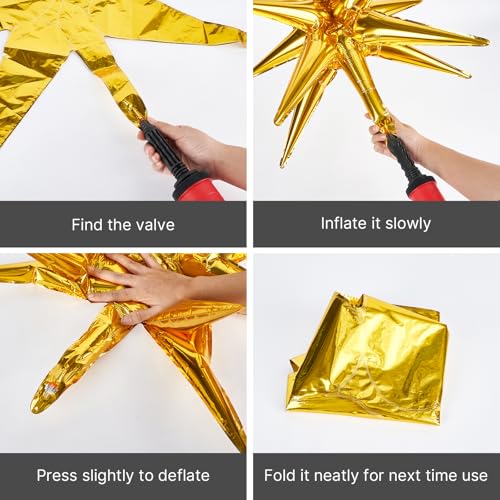 Image of PartyWoo Metallic Gold Star Balloons 110pcs Different Sizes 18 12 10 5 Inch Pack 22 Inch Gold Spike Star Explosion Foil Mylar Balloon Arch Kit for Birthday Engagement Party Decorations Gold-G101