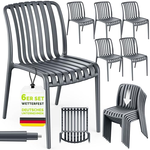 tillvex® Gartenstühle 6er Set Stapelbar Wetterfest | Outdoor Stühle bis 120kg belastbar | Gartenstühle Outdoor | Terrassenstuhl Gartenmöbel Balkon Garten Terrasse