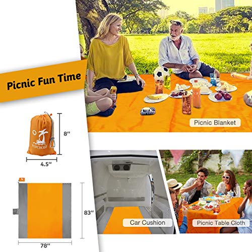 POPCHOSE Sandfree Beach Blanket, 83 X78 inches Sandproof Beach Mat for 4 Adults, Waterproof Pocket Picnic Blanket with 6 Stakes, Outdoor Blanket for Travel, Camping, Hiking