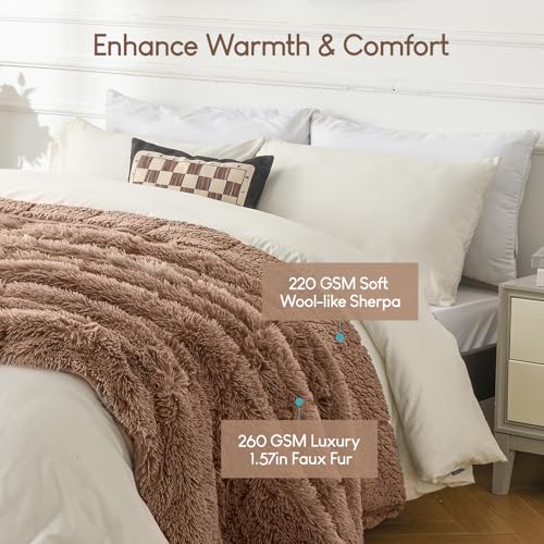 Image of Cottonblue Weighted Blanket 15 lbs for Adults Queen Size, Luxury Sherpa Faux Fur Reversible Plush Weighted Blankets Throw 60x80 in, Snugly Long Fur Warm Heavy Blanket for Couch Sofa Bed, Brown /Khaki