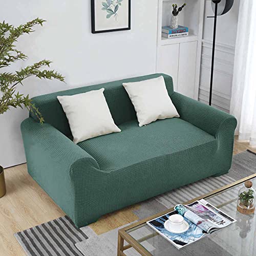 Housse de canapé extensible contre les glissements, jacquard vert causeuse - 2
