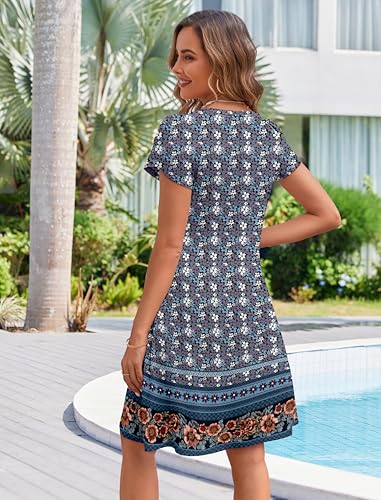 Image of Zeagoo Womens Summer A-Line Dress with Pockets Mini Short Sleeve Dresses Flowy Beach Swing Dress 2026 Vacation Travel