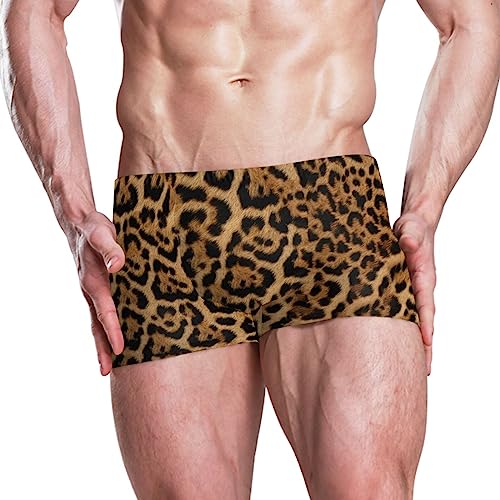 Men's Square Leg Swim Briefs Swimsuit Athletic Swimwear Bathing Suit Leopard Print Swimming Trunks