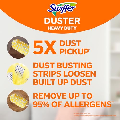 Swiffer Duster Heavy Duty Dusting Kit, Cleaning Supplies, 3 ft Extended Handle, 1 Duster, 12 Refills