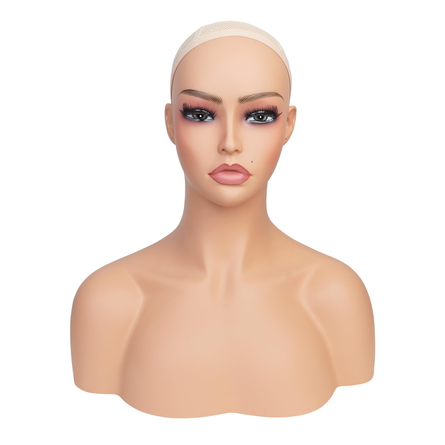 - STUDIO LIMITED Realistic PVC Mannequin Head with Shoulders Upper Body Female Manikin Head Bust Makeup&eyelashes Display for wigs, hats, scarves, jewerly