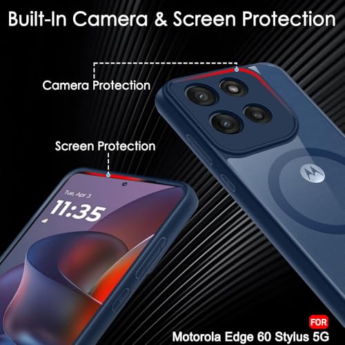 Image of TheGiftKart Hybrid Shockproof Back Cover Case for Motorola Moto Edge 60 Stylus 5G | Hard Back Cover for Motorola Edge 60 Stylus (PC & TPU, MagSafe Compatible, Transparent Clear Back, Blue Sides)