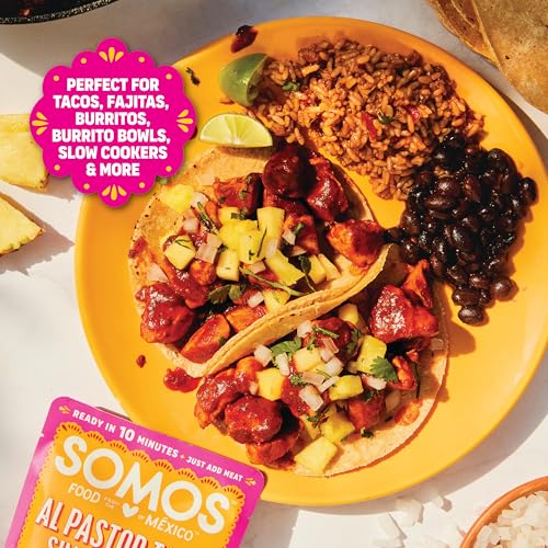 Image of SOMOS Variety Simmer Sauce - 1 Taco Pouch + 1 Pastor Pouch + 1 Fajita Pouchs - Gluten Free - Plant Based - Non-GMO - All Natural - Perfect for Steak, Chicken, & More - 8oz (3 Pack)