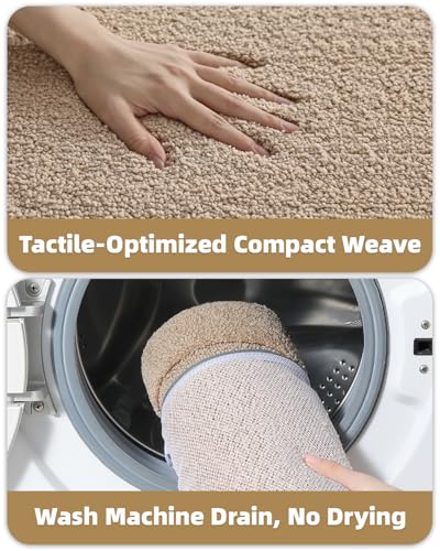 Image of Color&Geometry Oval Beige Bathroom Rugs 43x24, Extra Soft Absorbent Microfiber Bath Rugs, Non-Slip Bathroom mat, Washable Plush Bath Mats for Bathroom, Shower, Bathtub, Laundry, Beige