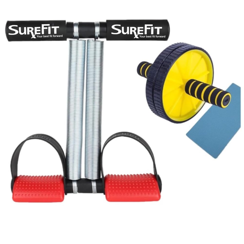 surefit tummy trimmer with ab wheels – dual spring ab exerciser & ab roller wheel for core strength, waist toning, and full body fitness – portable & compact home workout equipment for all fitness levels