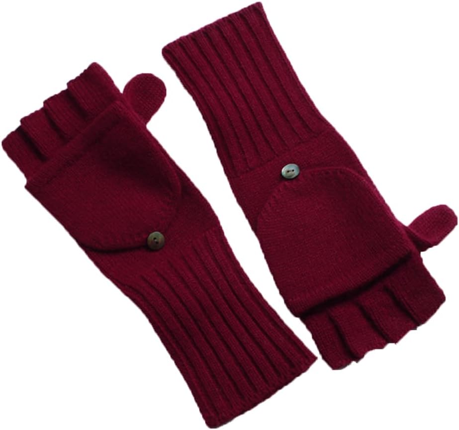 Soft Cashmere Convertible Gloves with Flap Cover Women Wool Knitted Gloves Warm Fleece Fingerless Winter Gloves