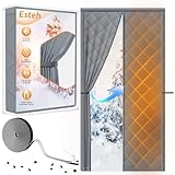 Magnetic Thermal Insulated Door Curtain for Winter Fits Door Size 36' x 80', Temporary Thermal Door Cover for Cold with Thickened Cotton, Window Insulation Kit for Sliding Glass Doorways - Gray