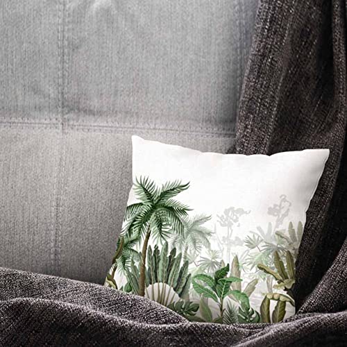 Pehede Throw Pillow Cover Green Tropical Palm And Banana Tree Watercolor Cotton Linen Pillow Case Decorative For Sofa Couch Chair Bedroom 18X18 Inch #TOP3