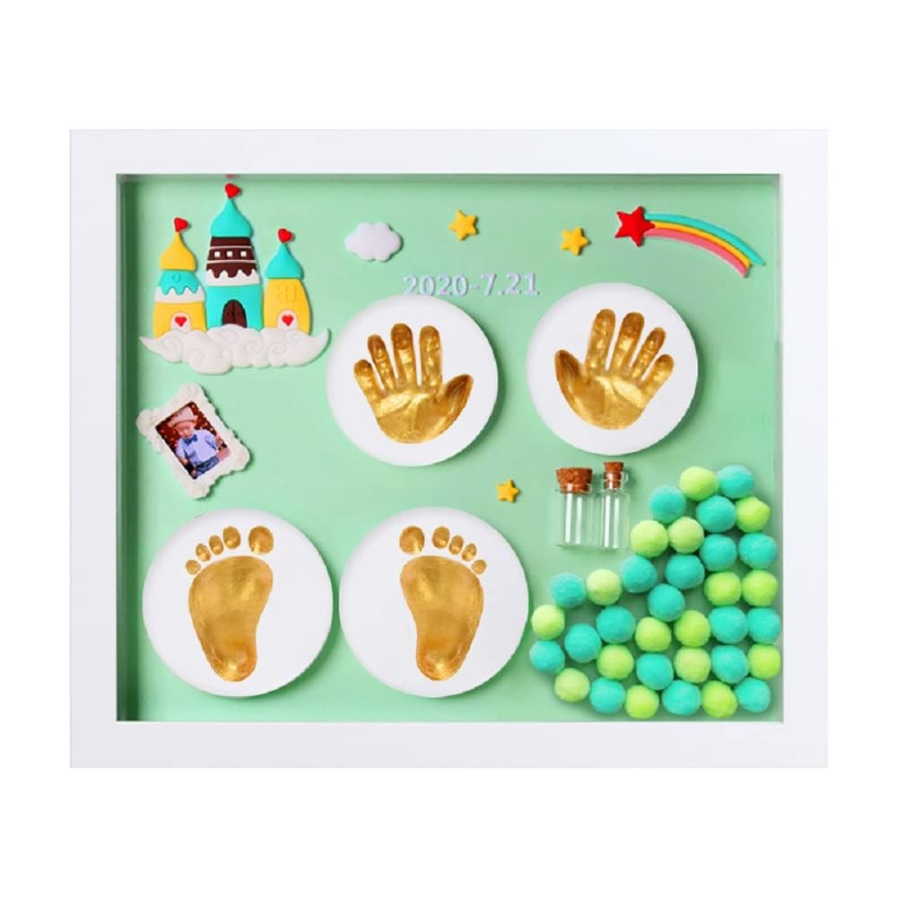Baby Handprint & Footprint Preservation Kit with Decorative Wooden Frame | Newborn Gift Set | Includes Safe, Non-Toxic Clay & Casting Materials for Foot & Hand Prints (Lime Green)