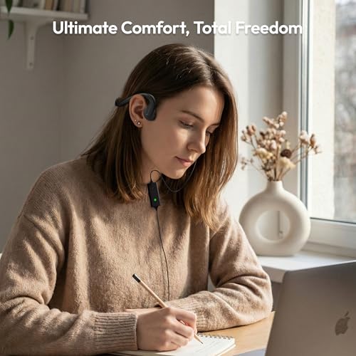 Image of E&P Wired Bone Conduction Headphones with Microphone | 3.5mm AUX Wired, Open-Ear Earbuds, 7ft Extension Cable, Hands Free, Volume Control, Sweatproof