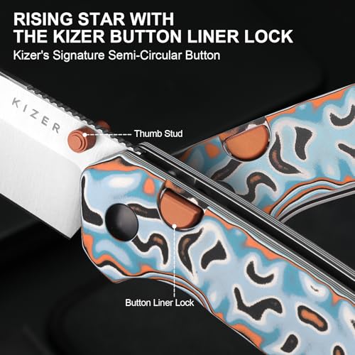 Image of Kizer Madrac Pocket Knife, 3.05 inch 14C28N Blade, Button Liner Lock