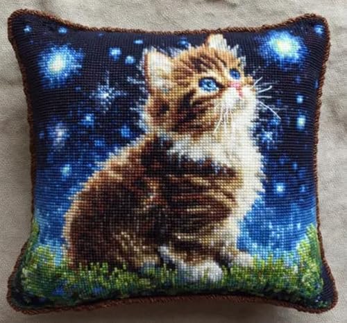 FanZheZhe DIY Embroidery Cushion Pillow Case cat Needlepoint Craft Set Cushion Kit Cross Stitch Cushion Cover Kit Stitched Cushion Kit,18x18in