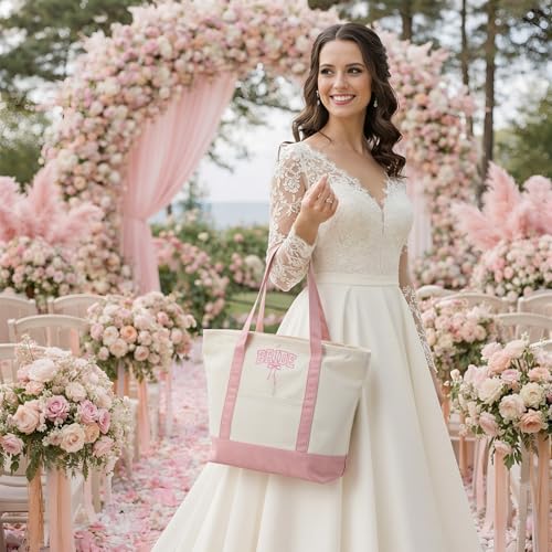 Bolso Tote para Novia grande rosa bordado miniatura 2