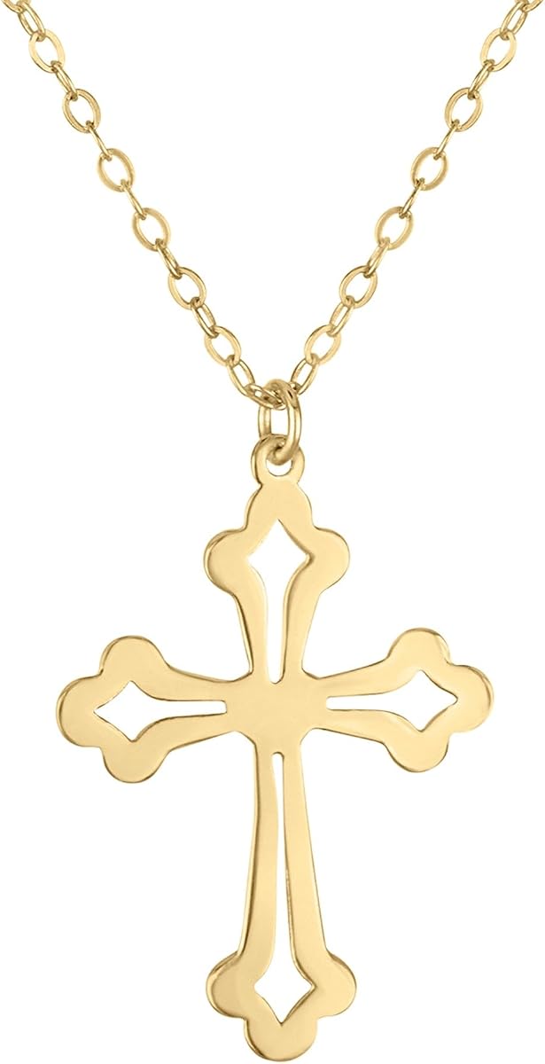 Collar de cruz de filigrana vintage de plata de ley 925 – Colgante de encaje calado de estilo antiguo para mujer, joyería religiosa delicada con cadena ajustable de 40,6 a 18.0 in (chapado en rodio o oro de 14 quilates)