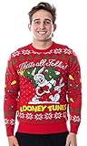 Bioworld Looney Tunes Bugs Bunny That's All Folks Pullover Ugly Christmas Sweater (X-Large) Red