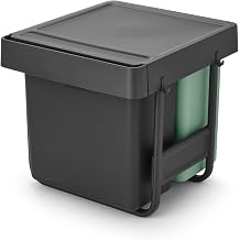 Brabantia Sort & Go Pull Out Bin | 10+10+20L Built-in Under Sink Cupboard Bin Inside Door for Kitchen | Integrated Double Waste Recycling Unit with Smooth Rails, Removable Inner Buckets | Grey & Green