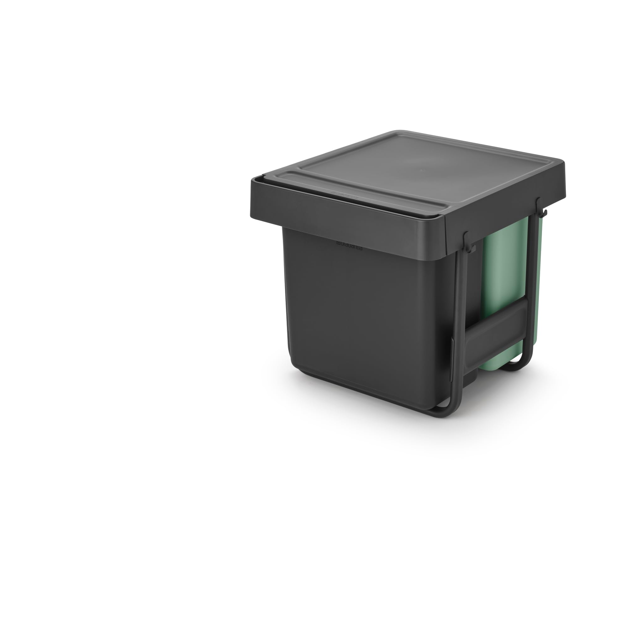 Brabantia - Poubelle Sort & Go 2x16L - Double Poubelle - Couvercle à Ouverture - Poignée De Transport - Pour Le Dessous De La Cuisine - Recyclage Facile - Dark Grey/Jade Green