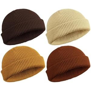 SATINIOR 4 Pieces Trawler Beanie Watch Hat Roll up Edge Skullcap Fisherman Beanie Unisex