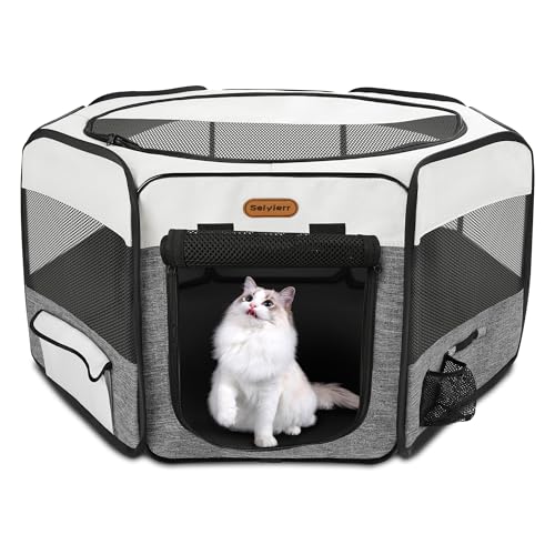 Image of Seiyierr Dog Playpen, Portable Pet Play Pen Foldable Carrying Case, Puppy Pens Outsid for Small Cat Indoor /Outdoor, Removable Mesh Shade Cover