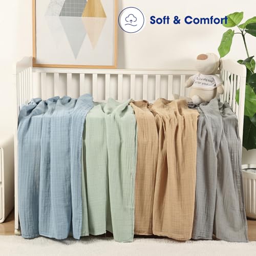 Image of david's kids 4 Pack Baby Muslin Swaddle Blankets 47 inch x 47 inch, 100% Cotton Swaddle Wrap for Boys Girls, Ultra Soft Breathable Receiving Blanket for Newborns, Dusty Blue & Sage Green & Grey & Sepia