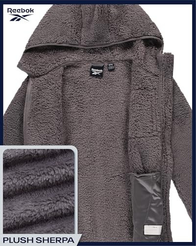 Image of Reebok Girls Plush Sherpa Fleece Full-Zip Hooded Teddy Winter Jacket