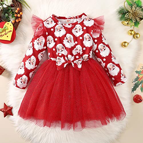 Girl Clothes 1 Year Old Infant Girls Child Christmas Long Sleeve Snowman Prints Tulle Dresses Splicing Fluffy2