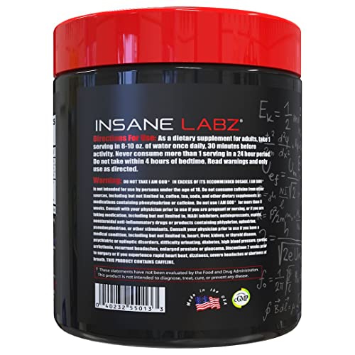 Insane Labz I am God Pre Workout, High Stim Pre Workout Powder Loaded with Creatine and DMAE Bitartrate Fueled by AMPiberry, Energy Focus Endurance Muscle Growth,25 Srvgs, Fruit Punch