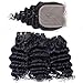 Peruvian Human Hair Bundles with Closure Deep Wave 3 Bundles with Lace Closure (10 10 10 and 8) 50gram Per Bundle 10A Grade Unprocessed Virgin Peruvian Deep Curly Hair Bundles with Closure