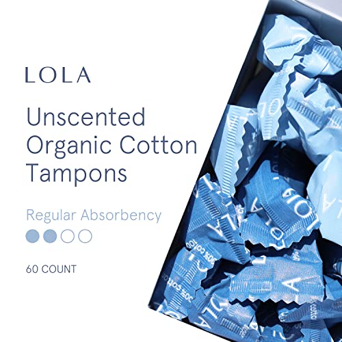 LOLA Organic Cotton Tampons, 60 Count - Tampons Regular, Period Feminine Hygiene Products, HSA FSA Approved Products Feminine Care