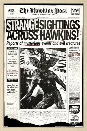 Trends International Netflix Stranger Things: Season 5 (2025) - Demogorgon Newspaper Wall Poster, 22.4L x 14.7W, Blonde Framed Version
