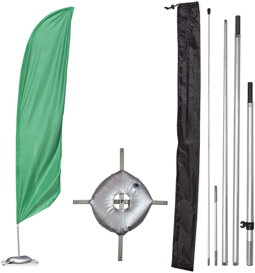 Vispronet - Premium Medium Green Solid Feather Flag Kit - 13ft Knitted Polyester Swooper Flag with High-Wind Pole Set, Cross Flag Base and Weight Bag - Dyed in The USA
