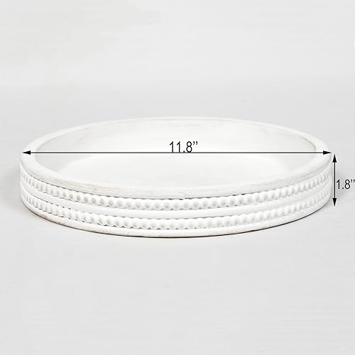 Miniatura 3 de Carah & Cossh Bandeja redonda de madera de 12 pulgadas, bandeja de madera decorativa redonda blanqueada, bandeja decorativa rústica de granja