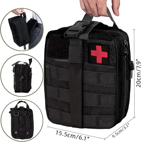 Image of Sumiko Nylon First Aid Box for Medical Emergency Kit | Heavy Duty and Large Capacity Military Grade | Rip-Away Ifak Pouch for Sports Hiking Camping Traveling Bag (Black)