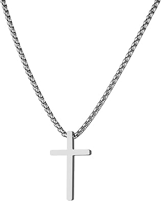 Cross Necklace for Men, Stainless Steel Cross Chain Cross Pendant Jewelry Gifts for Thanksgiving Day Birthday (Sliver)